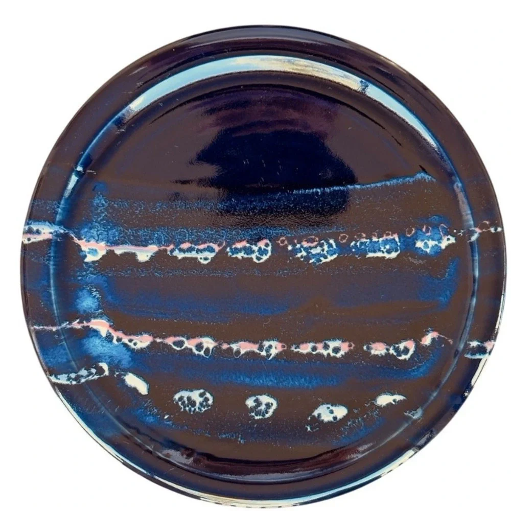Tasmania Panogana Pottery Plate Decorative Dish Blue Brown Glazed 11